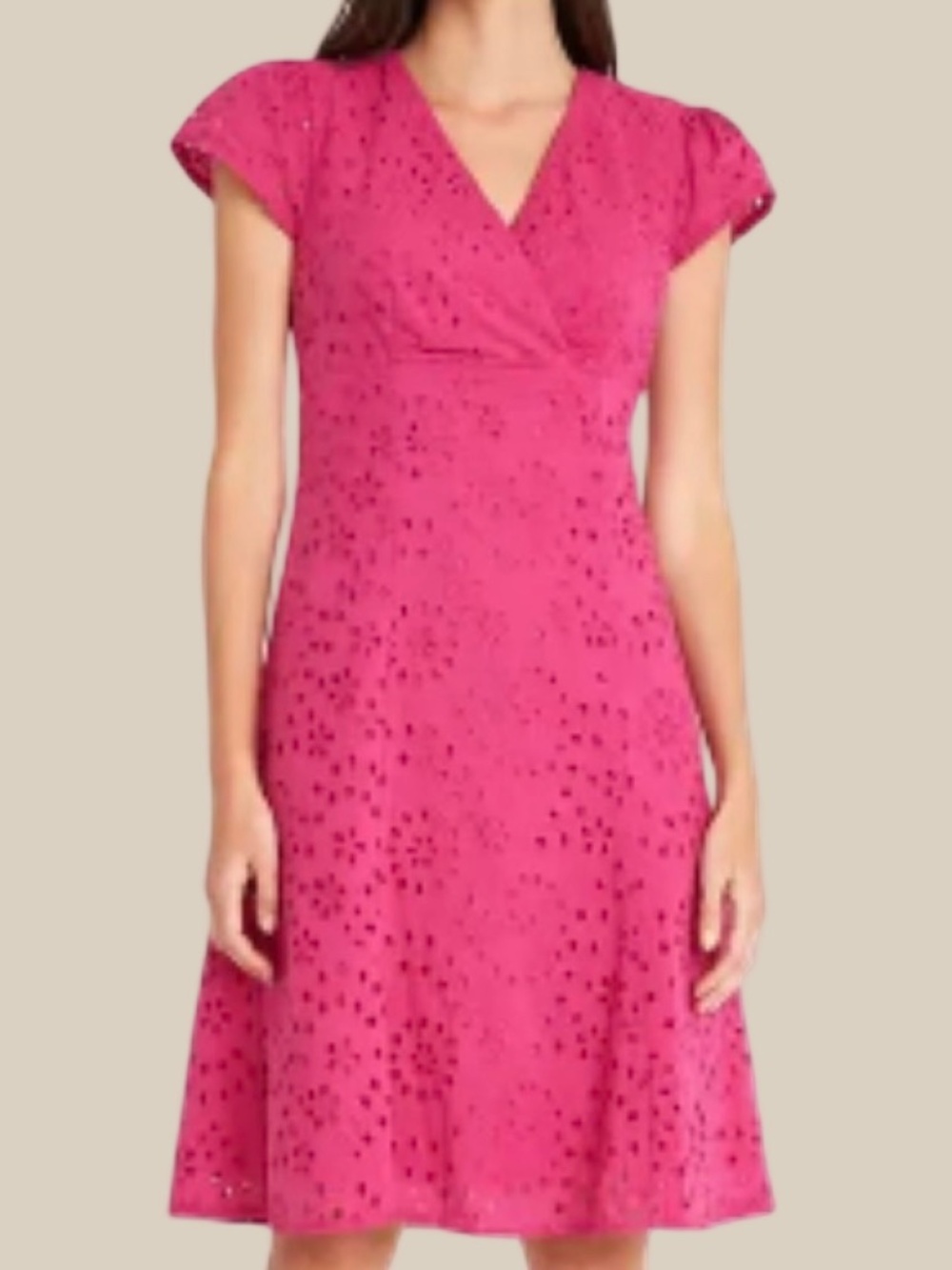Maggy London Zariah Cotton Eyelet Dress Honeysuckle Hot Pink V Neck Fit Flare 8
